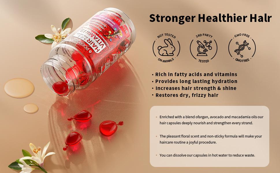 POEROES  50 Capsules Hair Oil With Argan Avocado & Moroccan  Oil - Hair Vitamins A C E Pro B5 - Hair Serum for Frizzy and Damaged Hair ， Leave In Conditioner ，Conditioner for Women & Men ， Haircare Shampoo Comfort Cleansing