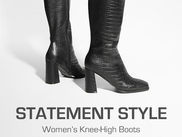 DREAM PAIRS Square Toe Block Heel Knee-high Boots