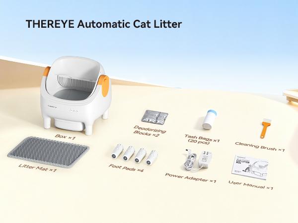 Thereye Open-Top Self-Cleaning Cat Litter Box with App Control Wifi Odor-Free Waste Disposal Includes Trash Bags 10L Capacity