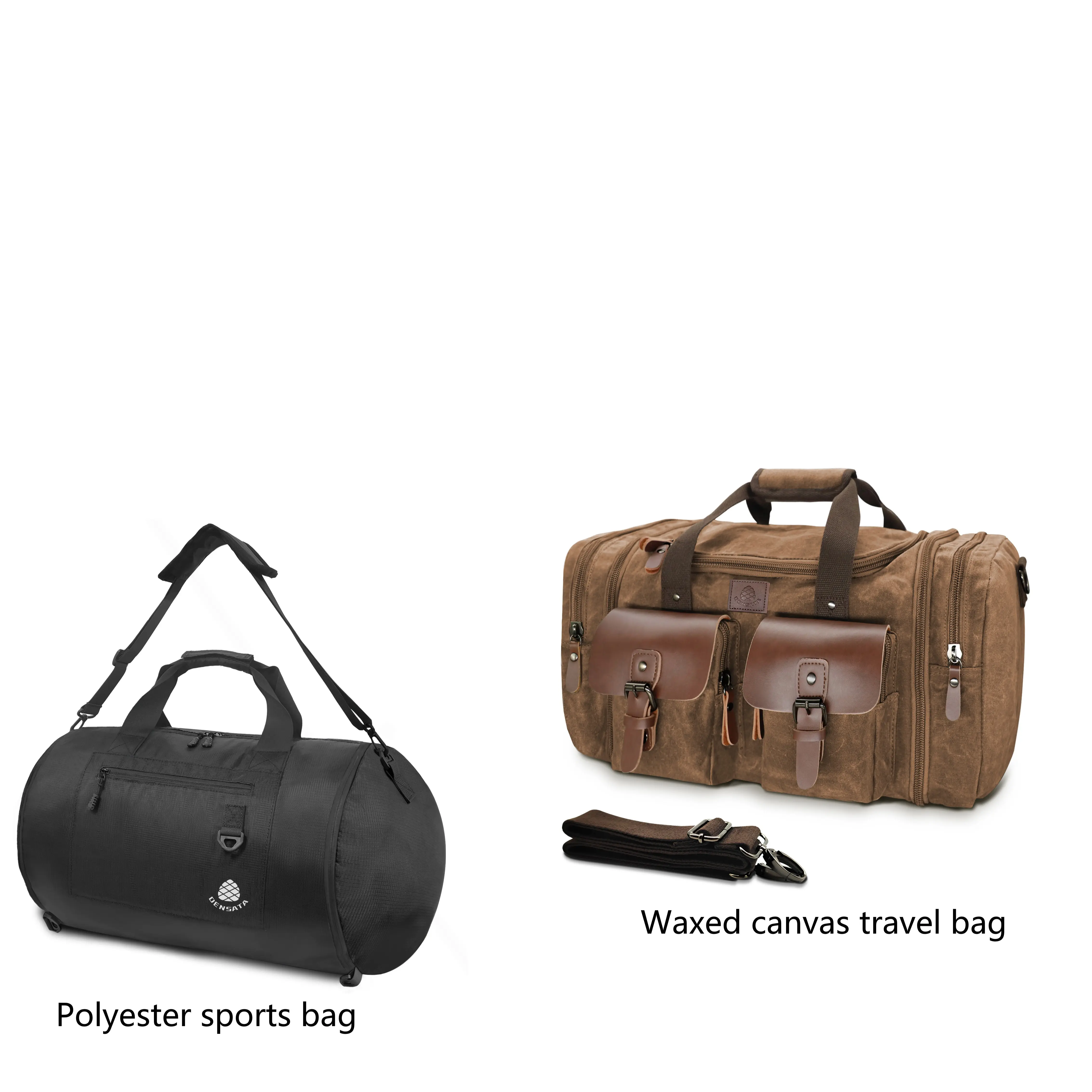 Polyester sports bag+Waxed canvas travel bag
