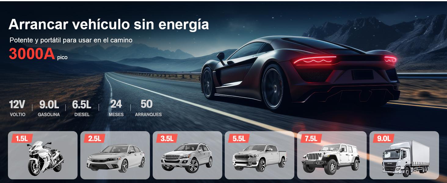 GOOLOO A3 Arrancador de batería con compresor de aire, 3000 A portátil de batería de coche (9,0 gasolina/6,5 L diésel) con inflador de neumáticos de apagado automático de 150 PSI, caja de salto de litio supersegura de 12V, arrancador de batería de coche