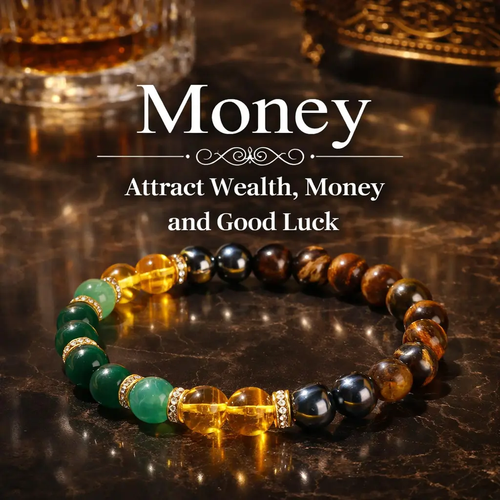 Money Bracelet with Black Onyx and Tiger's Eye - Luck Bracelet - Attract Wealth, Abundance and Prosperity