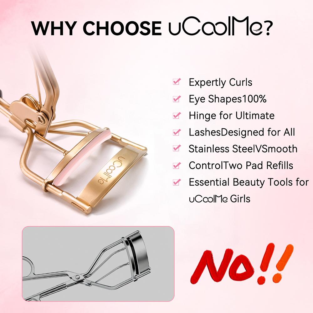 uCoolMe Silkaura Lash Curler Pro Silky Smooth Comfort Perfect Eye Contour Fit Lasting Natural Curl Luxury Metallic Design Spring Glow-Up