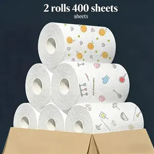 2026 Upgraded Washable Kitchen Paper Towels Reusable 2 Rolls 400 Sheets Oil Absorbent Oil Resistant Durable for Home Car Living Room Toilet camp gear camping essentials