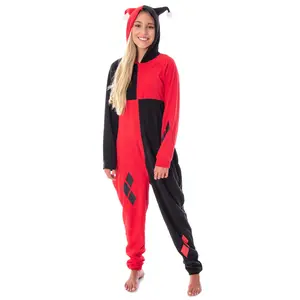 DC Comics Women's Classic Harley Quinn Jester Adult One-Piece Hooded Union Suit Kigurumi Pajama