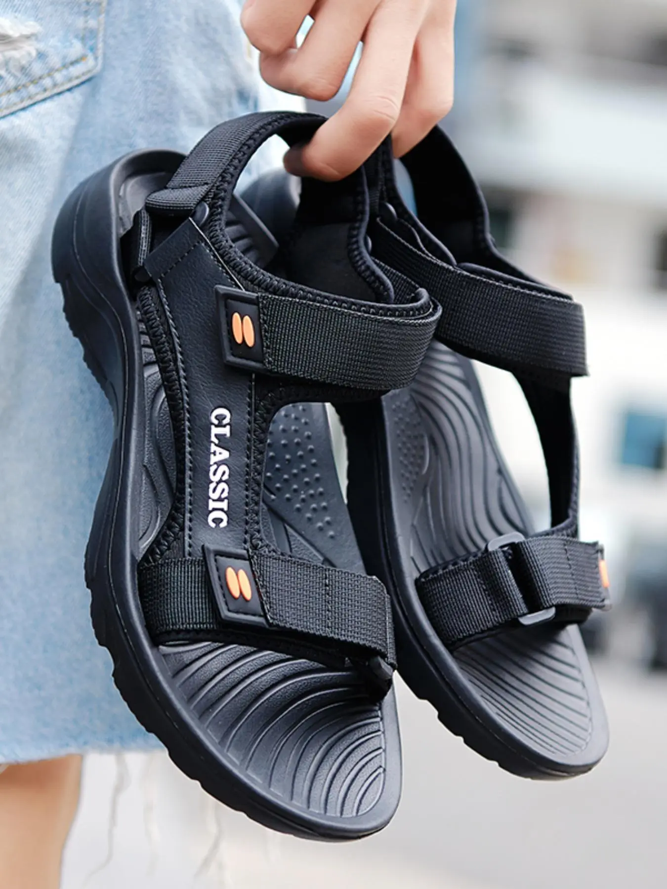 Men's Casual Plain Color Velcro Sport Sandals, Minimalist Outdoor Beach Sandals, Summer Casual Comfortable Sandals for Men, Lightweight Breathable Sandals for Daily Life, Slides, Open Toe Slides