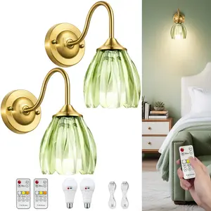 【Hot Pick】Vintage Inspired NOOKNOVA Wall Lamp Collection 2-Pack Available in Three Designs Delicate Green Tulip Glass Minimalist Semi-Round or Bold Black Horn with Gold Accents