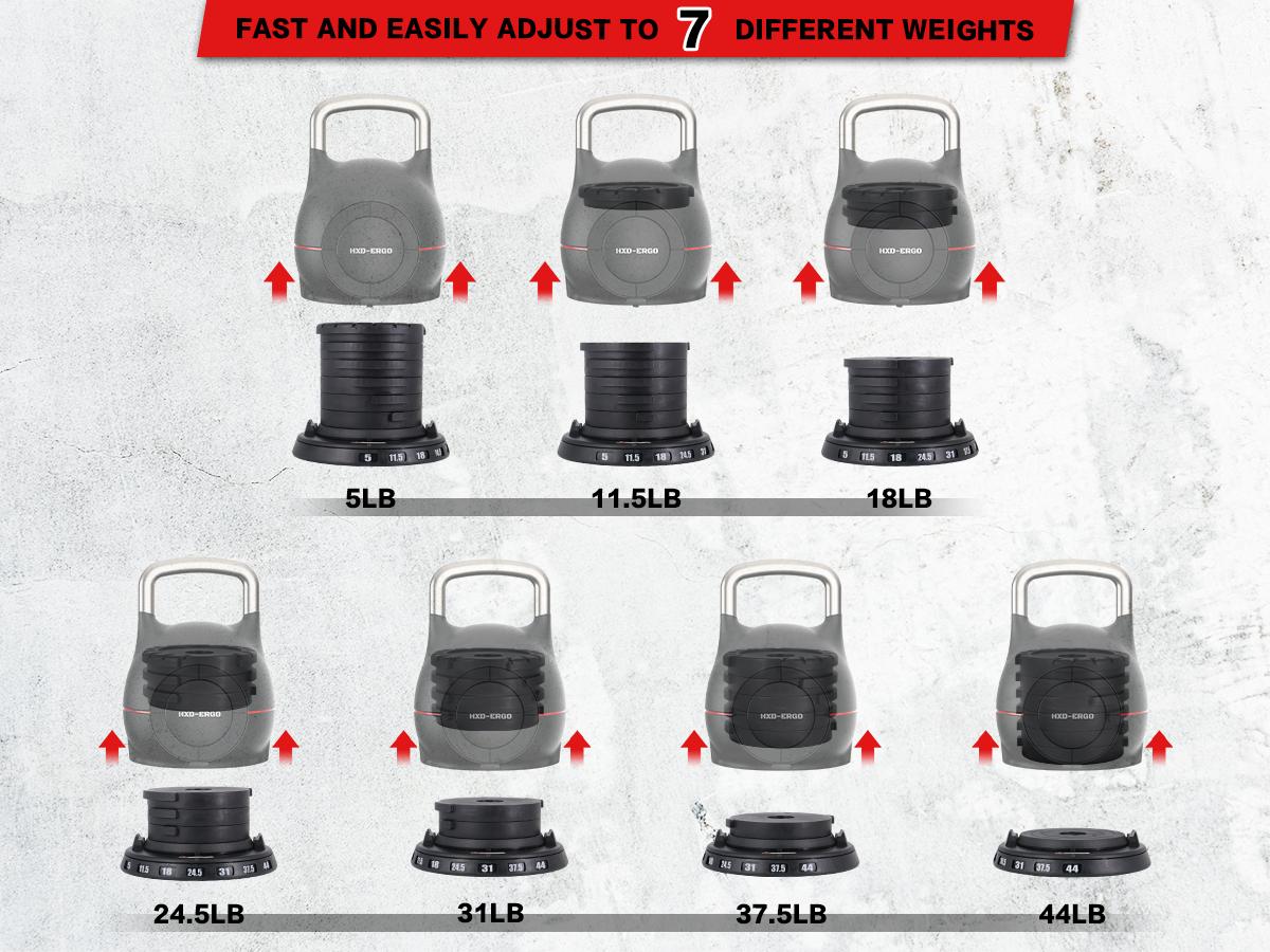 HXD-ERGO Adjustable Kettlebell Weight Set - Quickly Adjusts Weights Available in Various Pounds - Ergonomic Kettlebell Sets for Home Gym Strength Training equipment