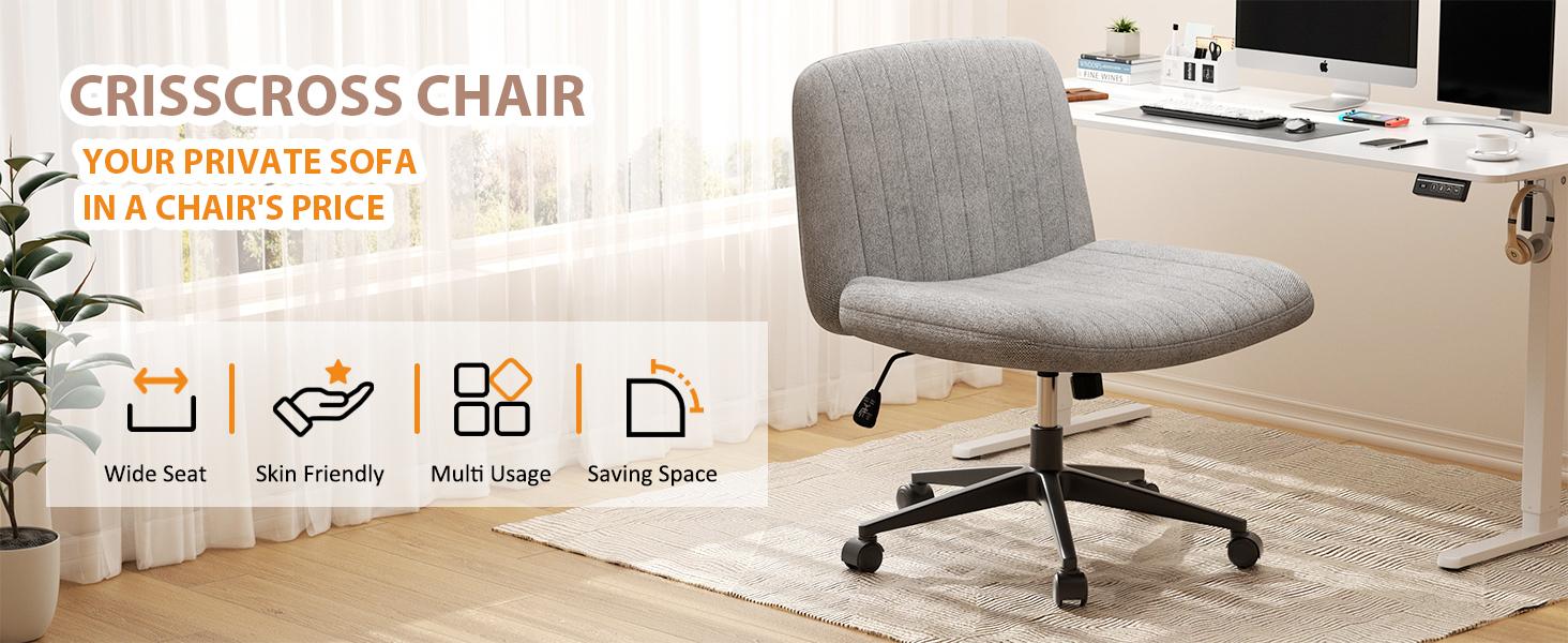 Walsunny Criss Cross Chair, Armless Legged Modern Relax Chair with Fabric Padded Seat, Swivel Height Adjustable computer vanity chair for Home Office