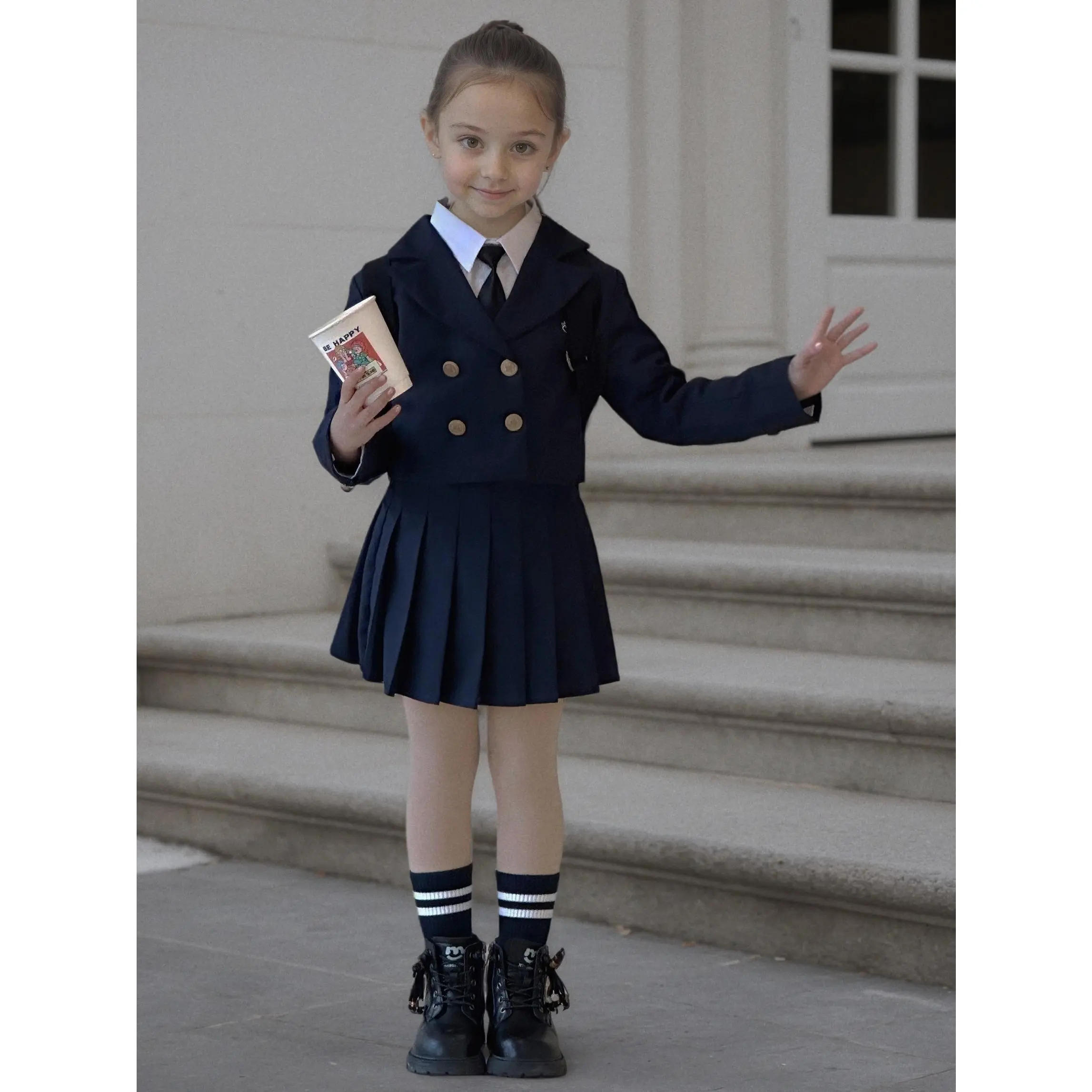 New Spring And Autumn JK Two-Piece Set for Girls, Featuring a Small Blazer And Pleated Skirt, Perfect for School Season And Casual Outings-DHY