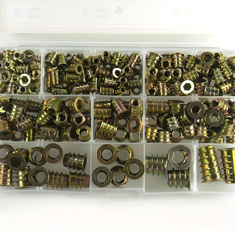 M4 M5 M6 M8 M10 Threaded Insert Nuts Hex Socket Drive Assortment Kit for Woodworking and Furniture Repair DIY Projects High Quality Industrial Grade Fasteners Hardware