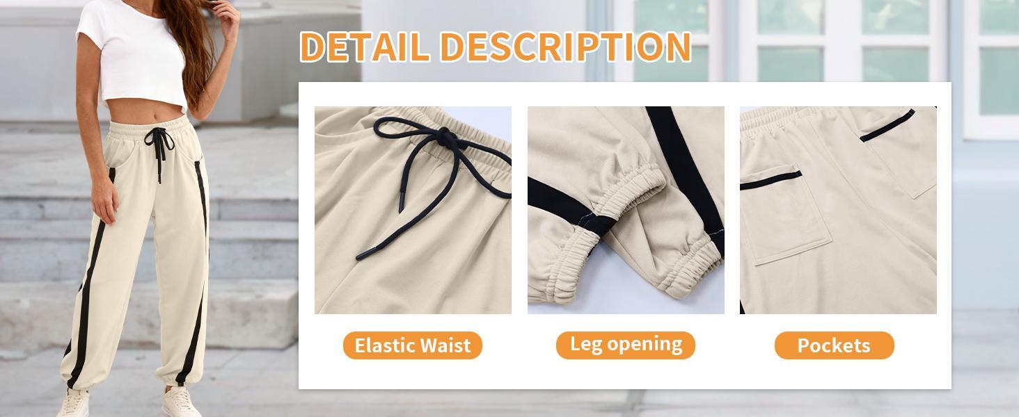 JovenPara Women's Baggy Wide Leg Track Pants Y2K Cotton Blend High Elastic Waist Drawstring Contrast Color Casual Workout Fall Fashion