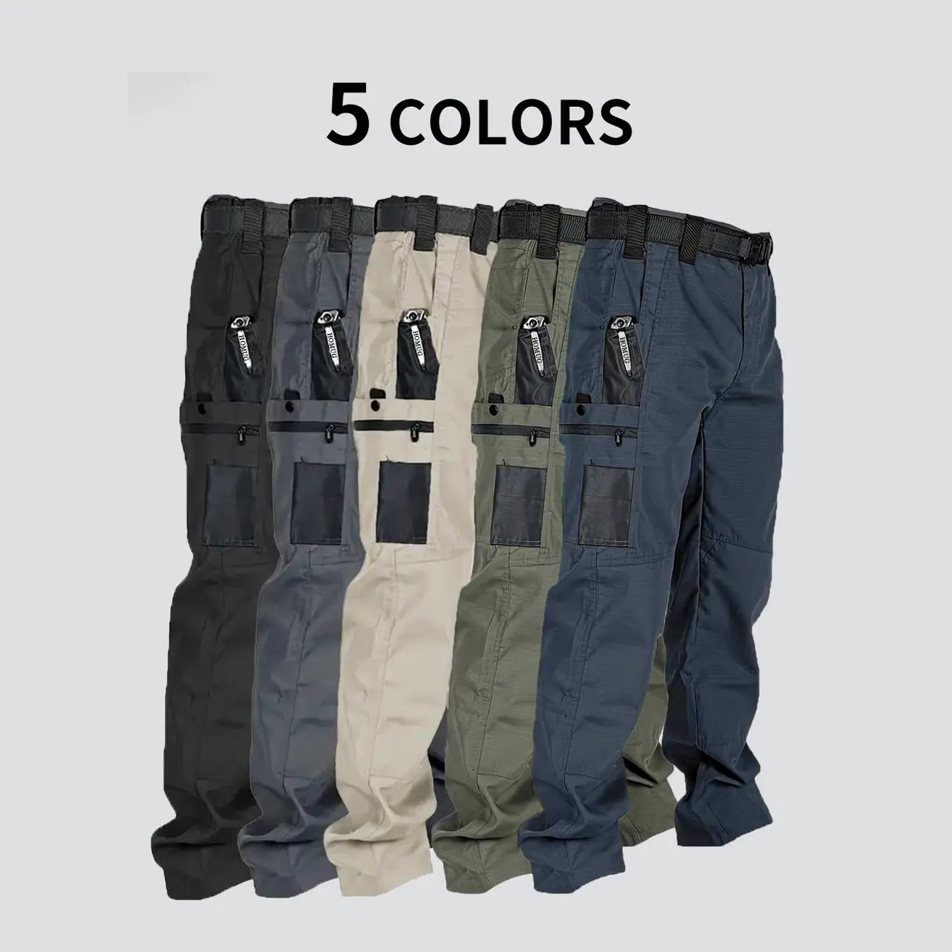 HOMUG Men's Solid Color Tactical Work Pants,230g/m² new fabric，with Multiple Pockets and Zipper Closures, Durable Outdoor Training Pants, Available in Multiple Colors, Fishing,  work, camping，Suitable for Spring and Autumn Wear.