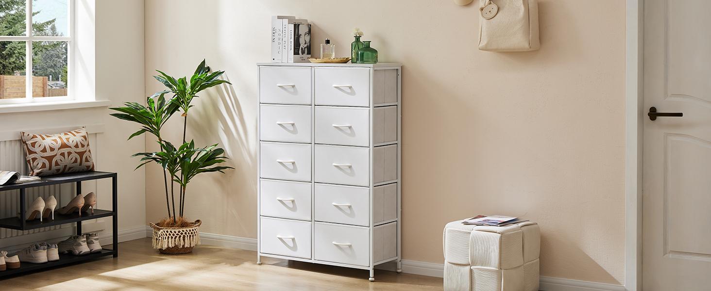 Tall Fabric Storage Tower Dresser with 10 Drawers and Wood Top for Bedroom Tall Fabric Storage Tower Dresser with 10 Drawers and Wood Top for Bedroom