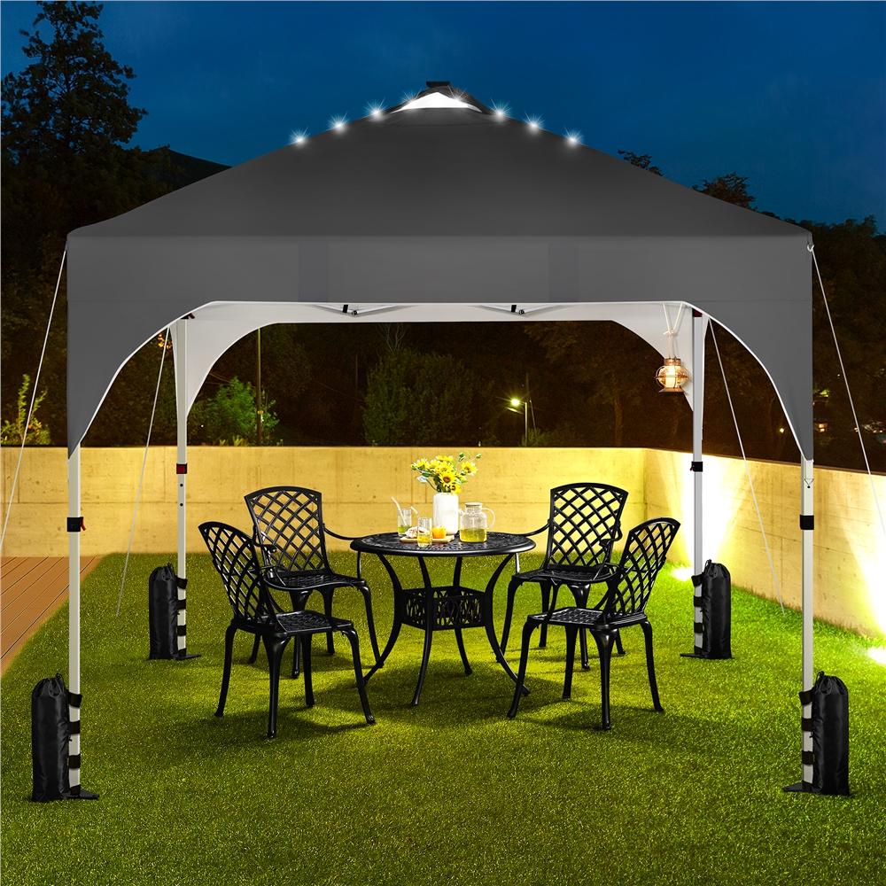 【Remote Contro Light】Yaheetech 10x10ft Pop-Up Canopy Tent with 17 Solar LED Lights, Outdoor Garden Gazebo w/Wheeled Bag, 4 Sandbags for Beach, Camping