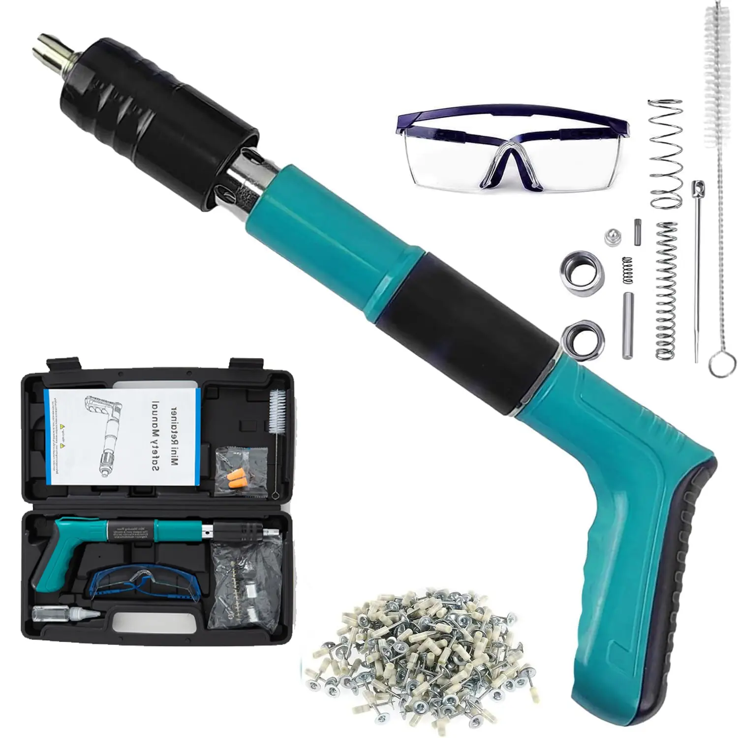 All-in-One Starter Kit, Portable Concrete Nail Gun Kit with Nails-5 Speed Adjustable ,Complete Kit Mini Manual Steel Nail Gun Wall Fastening Shooting Wire Slotting Tool for Woodworking and Decoration, Red Brick Walls
