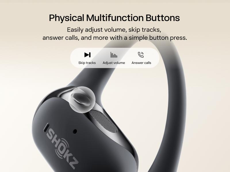 SHOKZ OpenFit 2 Open-Ear Headphones with True Wireless Bluetooth, Microphone, 48 Hours of Playtime, Fast Charging, IP55 Water-Resistant