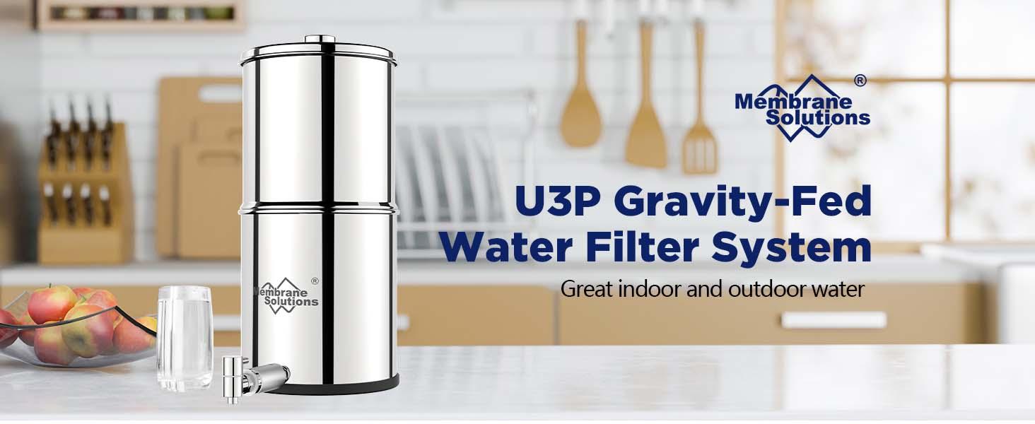 Membrane Solutions /Wakiwaki U3P UV Smart System 2.25-Gallons Stainless Steel Gravity Water Filter Fed Tank with 3 Black Filters