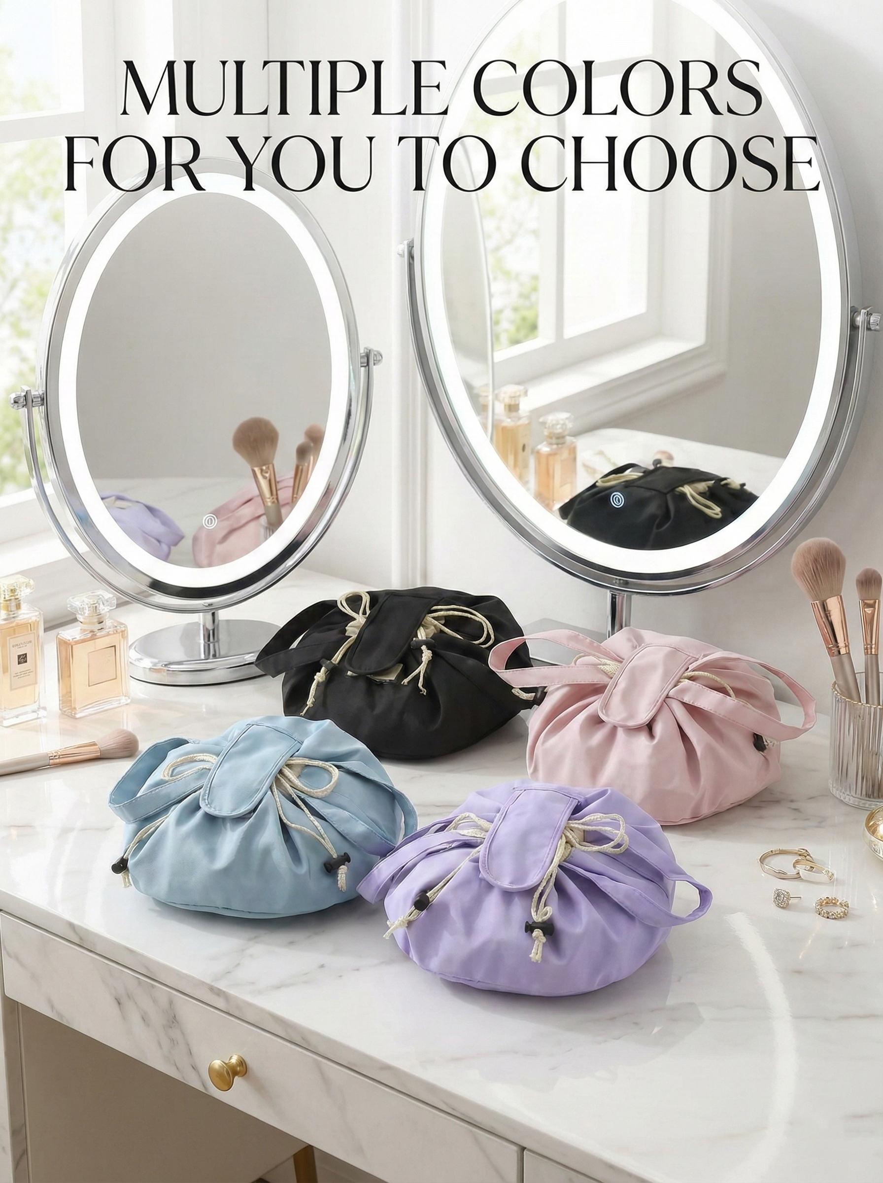 Barrel Drawstring Makeup Bag Large Cosmetic Bag Make up Bags Women and Girls Toiletry Organizer for Travel Toiletries Accessories Essentials