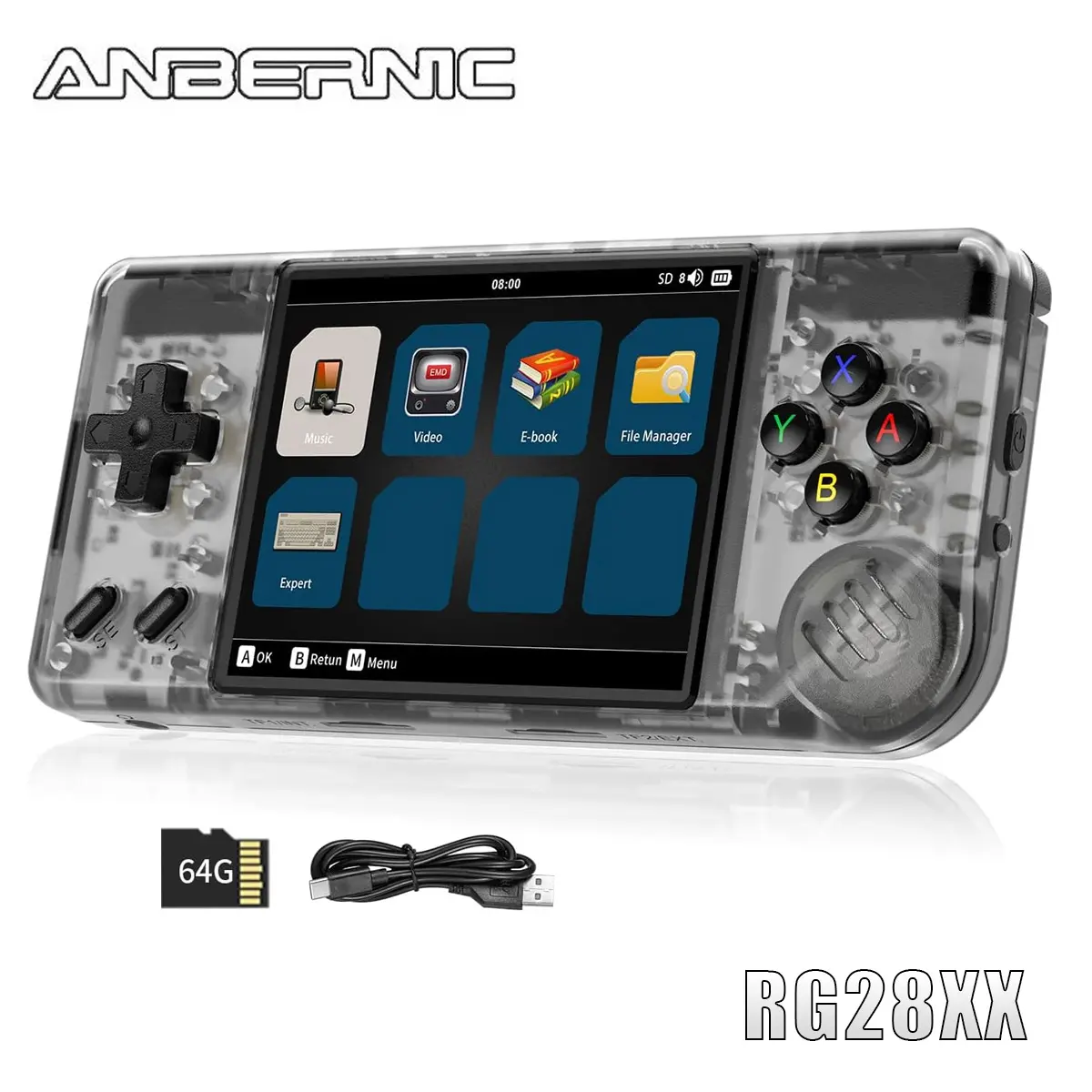 ANBERNIC RG28XX Handheld Wireless Gaming Console, 2.83in 640*480 IPS Screen, Linux System, 3100mAh Retro Shooter Console, USB Wired/2.4G Wireless Controller Support, Music/Video Player, Compact Design