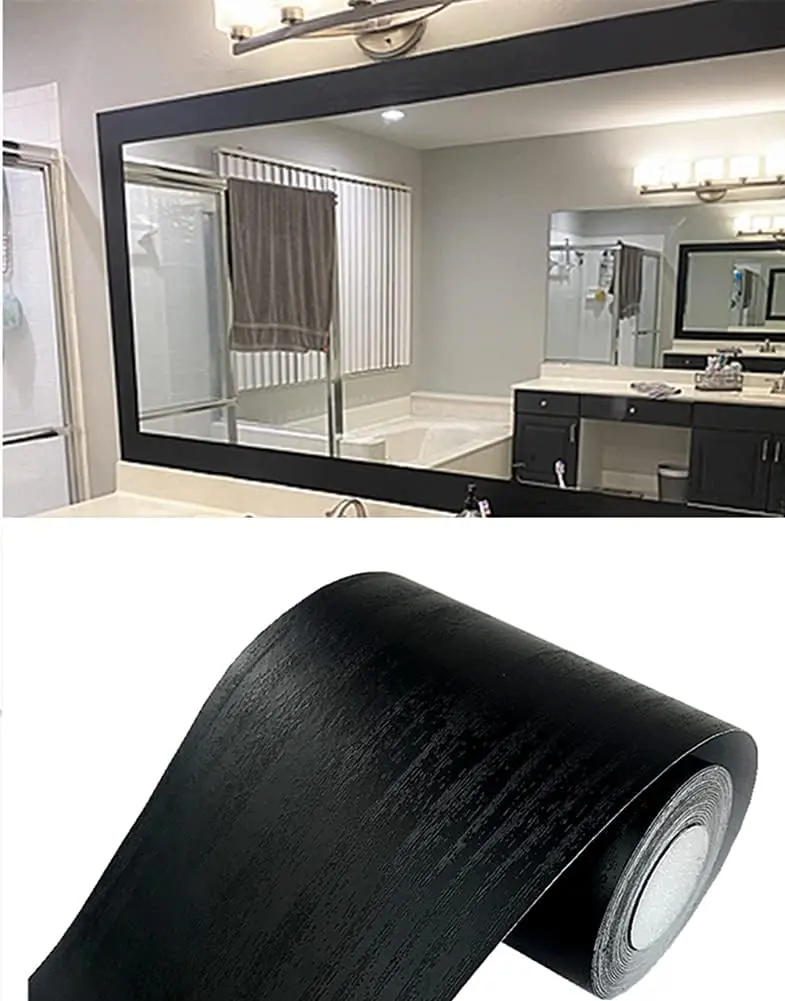 10M Black Wood Grain Removable PVC Waterproof Border Wall Decor Removable Self Adhesive Kitchen Bathroom Tiles Sticker Wallpaper 4.2x390 (4inch)