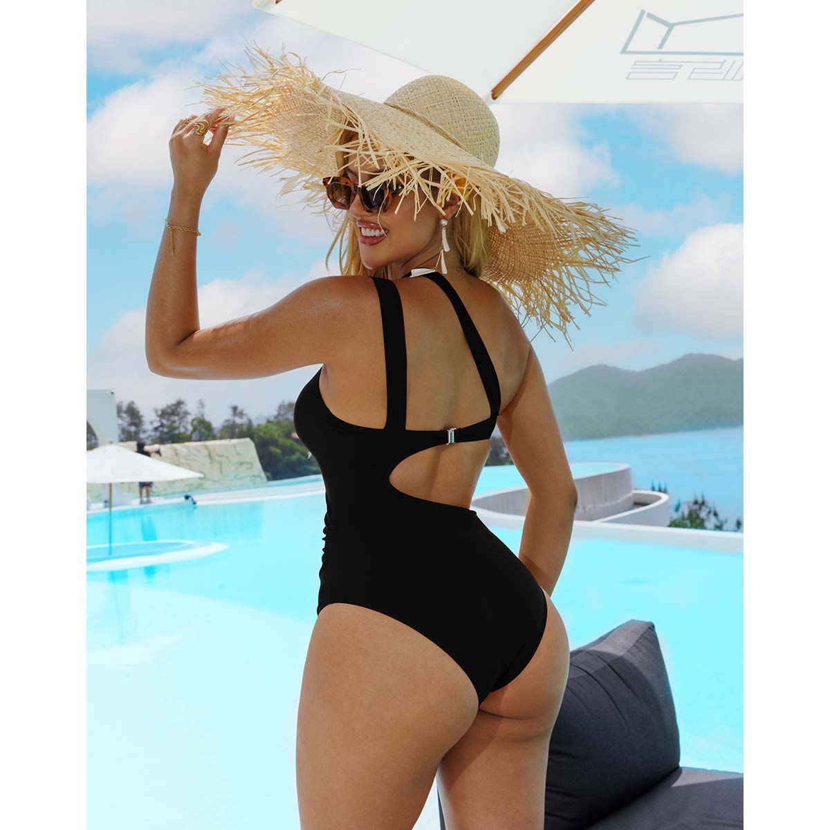 Aprilake Women's One Piece Single Shoulder Straps Hollowed Out Irregular Design Sexy Swimsuit