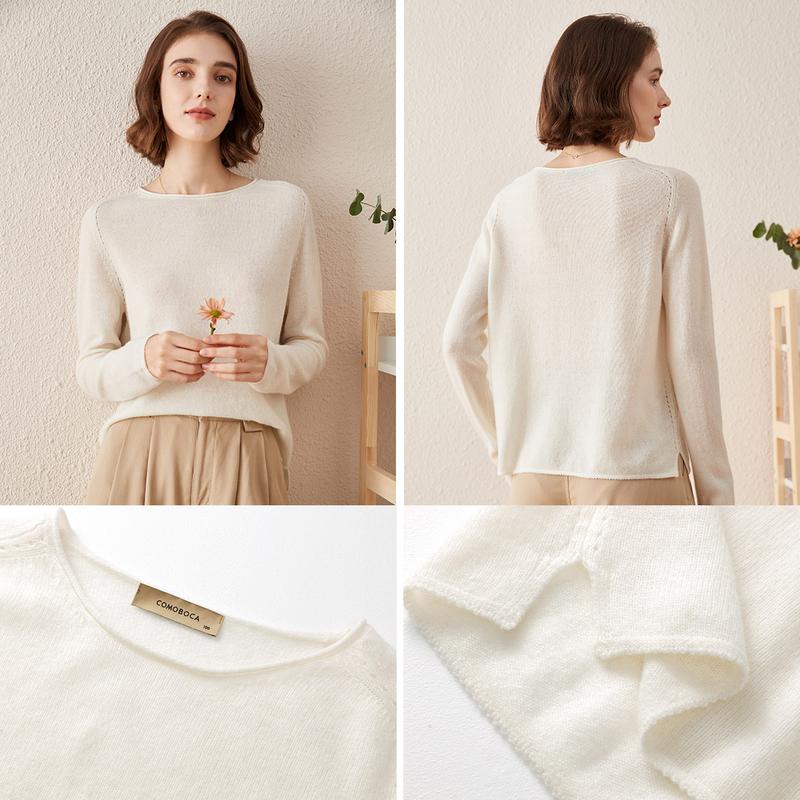 COMOBOCA 100% Cashmere Womenswear Tops, Long Sleeve Regular Fit Knitwear Sweater for Cozy Winter, Lightweight & Figure-Flattering Design, Soft Luxurious Feel