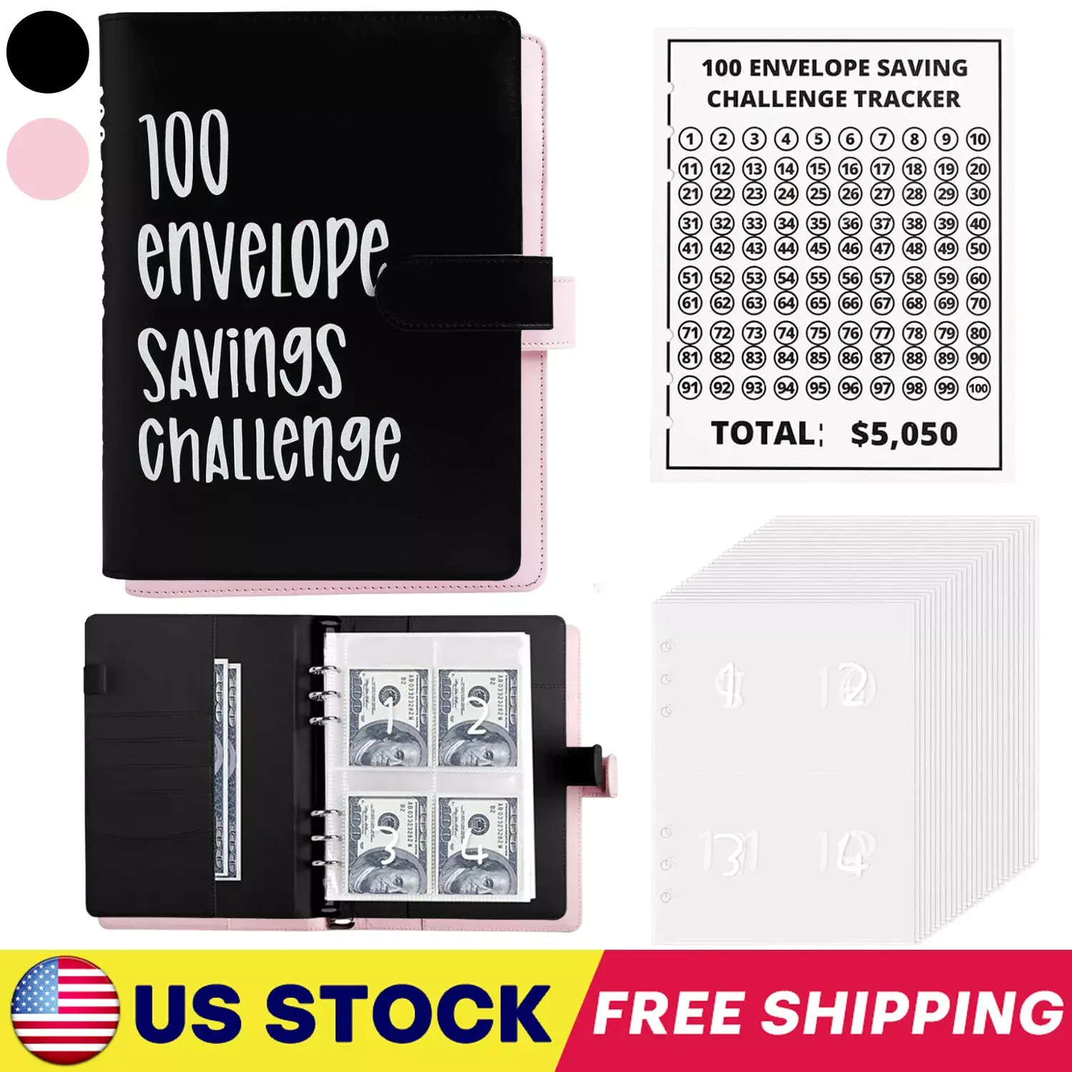 100 Envelope Challenge Budget Planner, $5,050 Money Saving Cash Challenge Book, Track Savings Goals with Fun & Easy-to-Use Design Finance Checklist Organizer Office Stationery Supplies