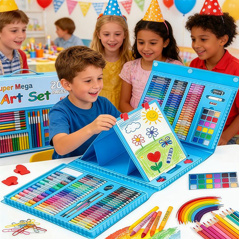 208-Piece Drawing Art Kit, Gifts for Kids Girls Boys Teens, Art Set Crafts Case with Double Sided Trifold Easel, Includes Sketch Pads, Crayons, Colored Pencils