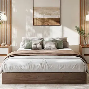 Solid Wood Platform Bed with Sturdy Wooden Slats, California King Size Floor-Standing Bed Frame, Modern Minimalist Design Bed Frame, Easy Assembly,Walnut