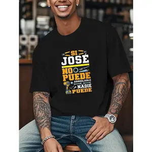 Men'S Casual Summer T-Shirt with Bold Spanish Text "SI JOSE NO PUEDE ARREOLA NADIE PUEDE" - Black,  Short Sleeve,  Round Neck,  Lightweight  Blend,  Perfect for Casual Attire,  Everyday Tshirt | Bold Graphic Tee | Comfortable Fit