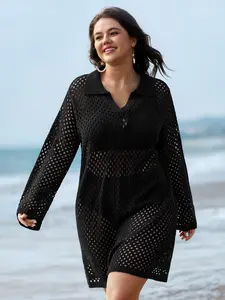 【Summer Turn-Up】【Tummy control】BlOOMCHIC Plus Size Cut-Out Sheer Collar Swim Cover-Up [1x-6x] 2026 Summer Pick for Mother's Day
