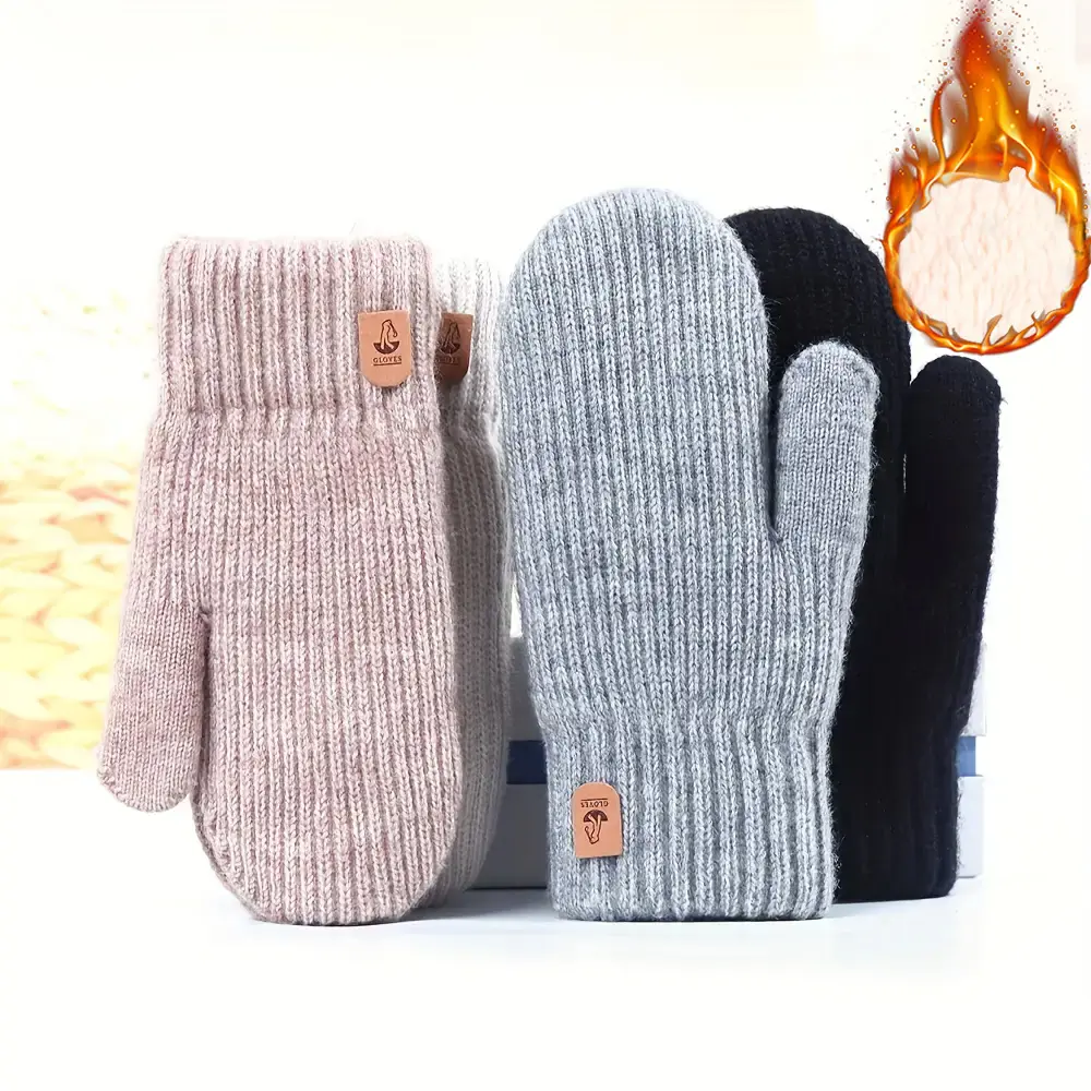 Winter fleece-lined gloves suitable for 11 festivals, cute plush full-cover mittens, suitable for going out