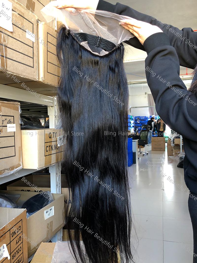 Bling Hair Straight 13x6 Hd Lace Frontal Wig Human Hair  180 Density 32 34 Inch 13x4 Brazilian Pre Plucked Lace Wigs For Black Women