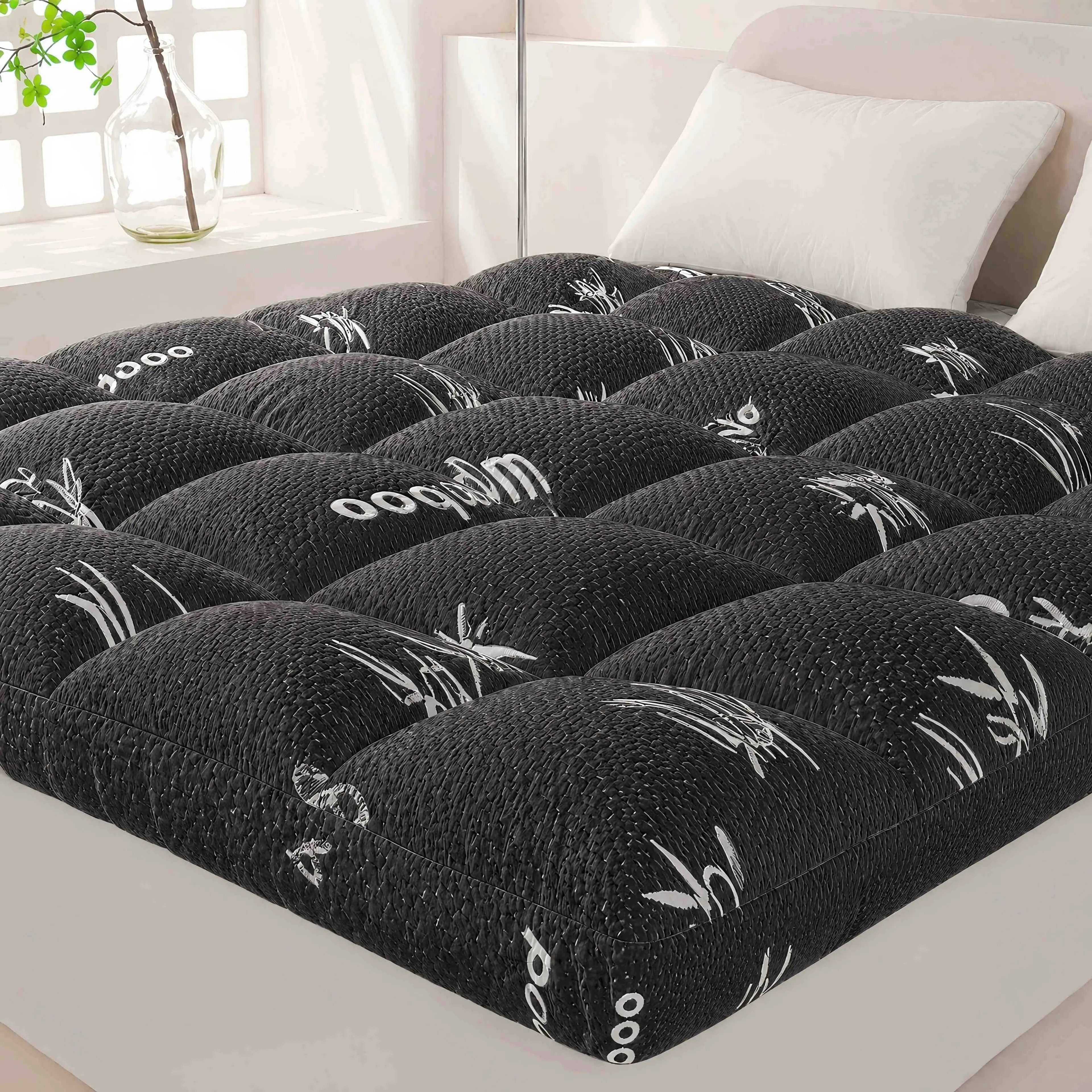 Bamboo Mattress Topper, 2 inchees Thick Luxury Comfort Layer, Soft Thick Pillow Top Mattress Pad Cover for Back Pain, Cooling Viscose Mattress Protector with 8-21 Inch Deep Pocket, Machine Washable, Perfect for Home #homeessentials #TikTokShopBackToSchool