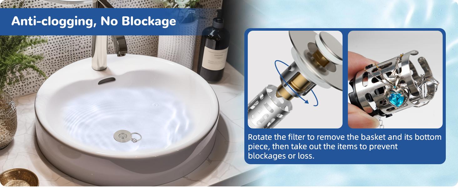 Hibbent Upgraded 3 in 1 Bathroom Sink Drain Strainer, Universal Pop Up Stopper with Removable Stainless Steel Filter Basket Hair Catcher, Sink Plug for 1.1''~2.36'' Basin, Brass Core, Brushed Nickel