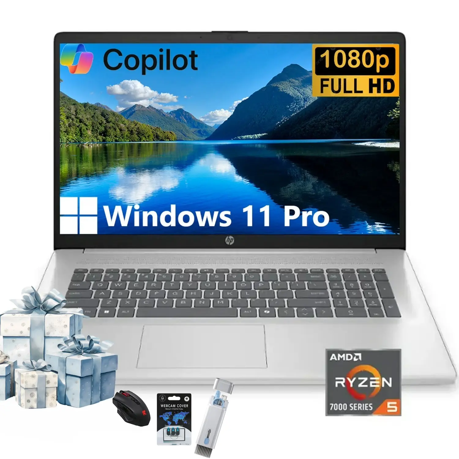 HP 17.3-in Business & Entertainment Laptop - AMD Ryzen 5 7430U, Windows 11 Pro, Up to 32GB RAM, 512GB SSD, Fast Charge, Wi-Fi 6, FHD Anti-Glare Display, Long-Lasting Batteries, Class-Ready Performance, Bundle Accessory, Fhd Display
