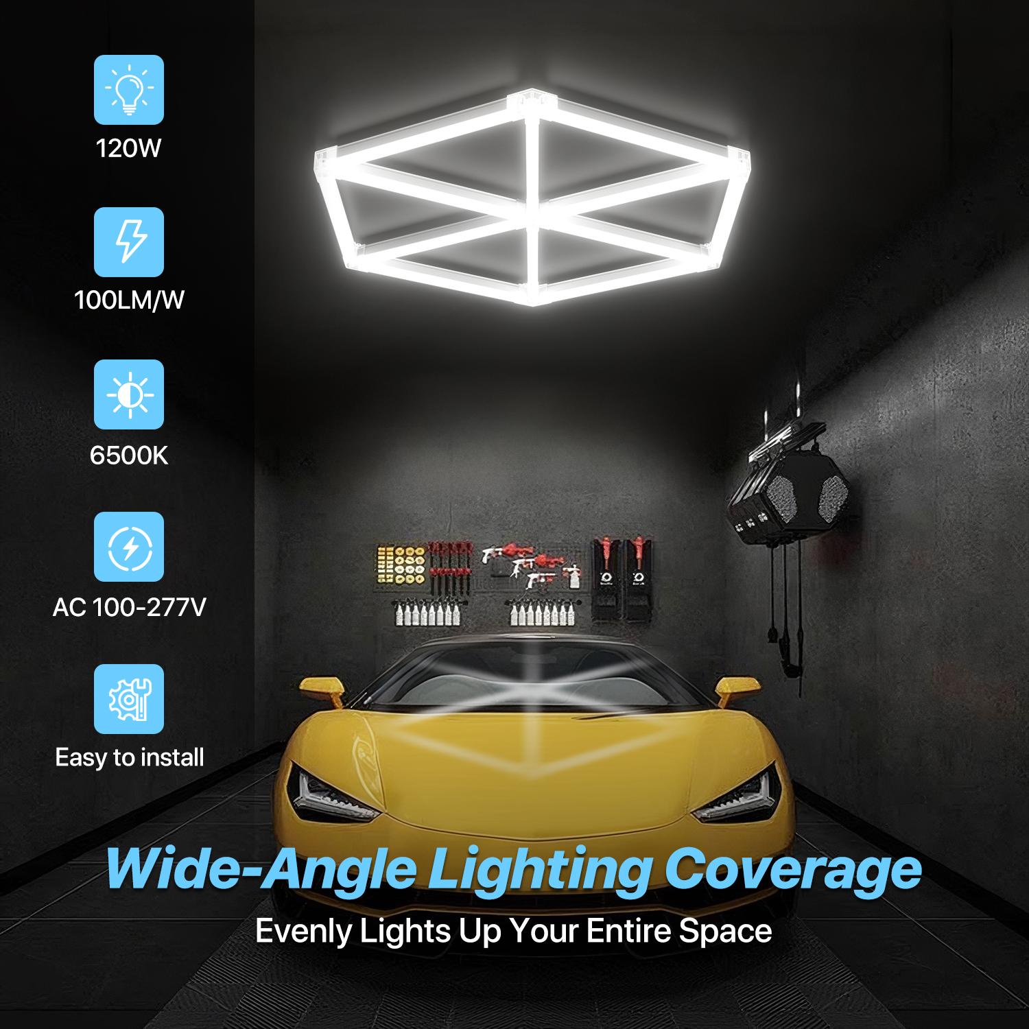 HYPERLITE Hexagon Light Honeycomb Light LED Ceiling Light, 130–204W 13,000–20,400LM 6500K Bright White, Car Detailing Garages, Garage Light, Workshops, Basements, Gyms, Studios, Barber Shops, Game Rooms, LED Wall Decorative Lighting， SpringGlowUp