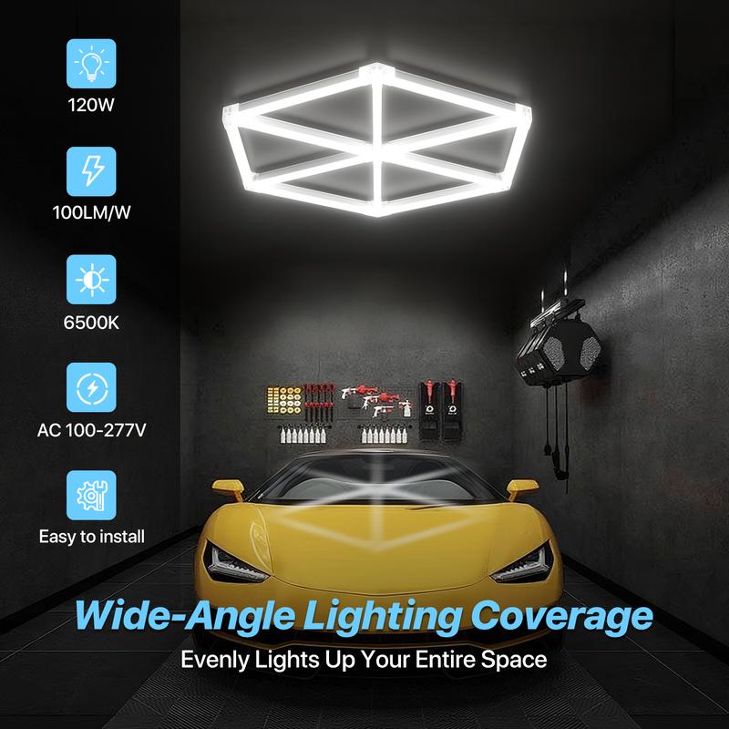 HYPERLITE Hexagon Light Honeycomb Light LED Ceiling Light, 130–204W 13,000–20,400LM 6500K Bright White, Car Detailing Garages, Garage Light, Workshops, Basements, Gyms, Studios, Barber Shops, Game Rooms, LED Wall Decorative Lighting，Jumpstart newyear