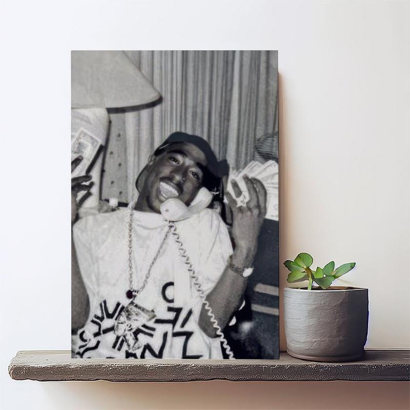 Tupac Shakur Street Photo, Hip Hop Legend Wall Decor, 90s Rap Icon Print, Black & White Urban Themed