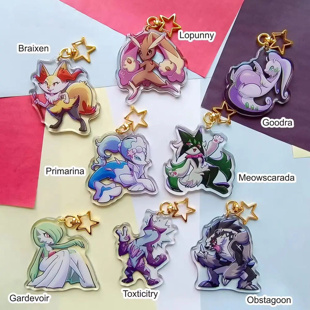 Braixen Lopunny Goodra Primarina Meowscarada Gardevoir Zoroark Obstagoon Anime Acrylic Keychain, Bag Charm, Collectible Keychain
