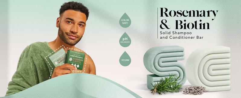 Kitsch Rosemary & Biotin Shampoo and Conditioner Bar Set for Hair Thickening - Shampoo & Conditioner Bar for Men and Women, Paraben Free, Made in USA