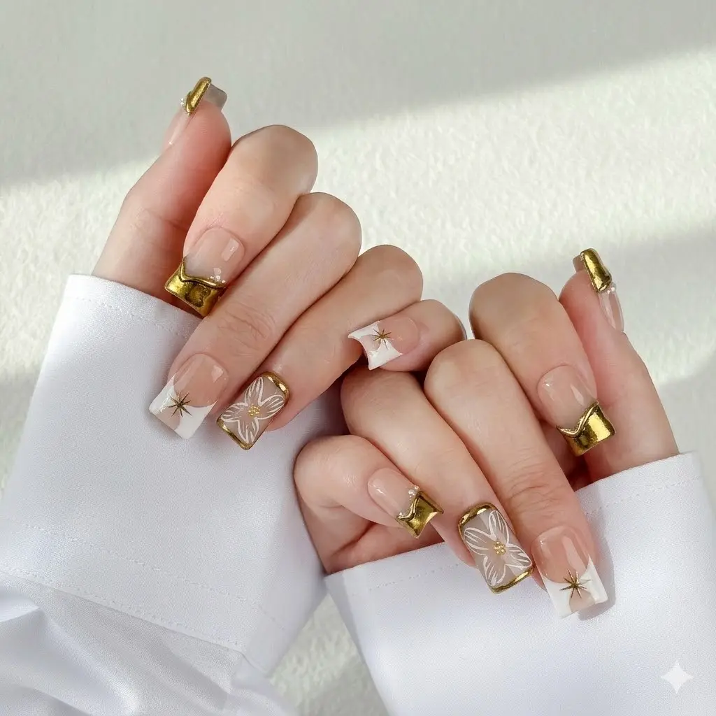 Duck Nails Handmade Press On Nail Art Design with Floral and Ladybug Patterns a Good Gift for You, Pressed On Nails, Removable False Nails