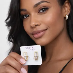 Xuping Jewelry Quality Earrings - Gold-Tone with Clear Stone Accents for Stylish Appeal