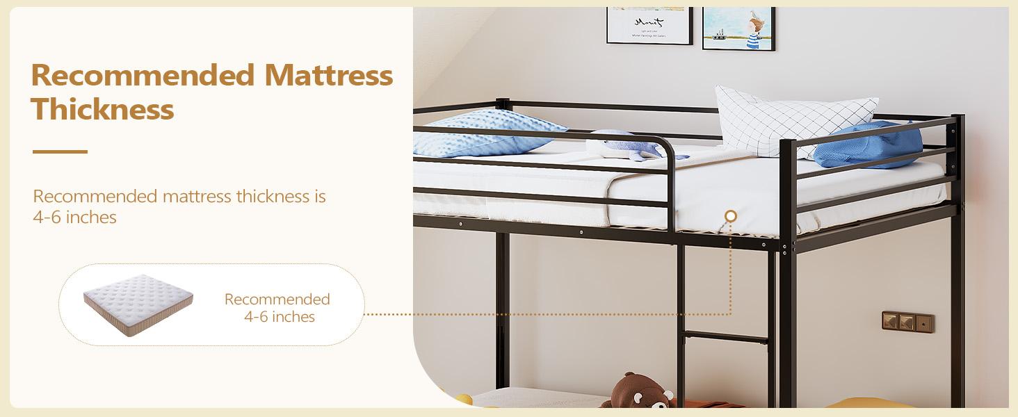 JOYMOR Bunk Bed Twin Over Twin, Metal Twin Size Bed Frame with Safety Guardraild for Boys Girls, Junior, Low Profile Space Saving Design, Mattress Not Included