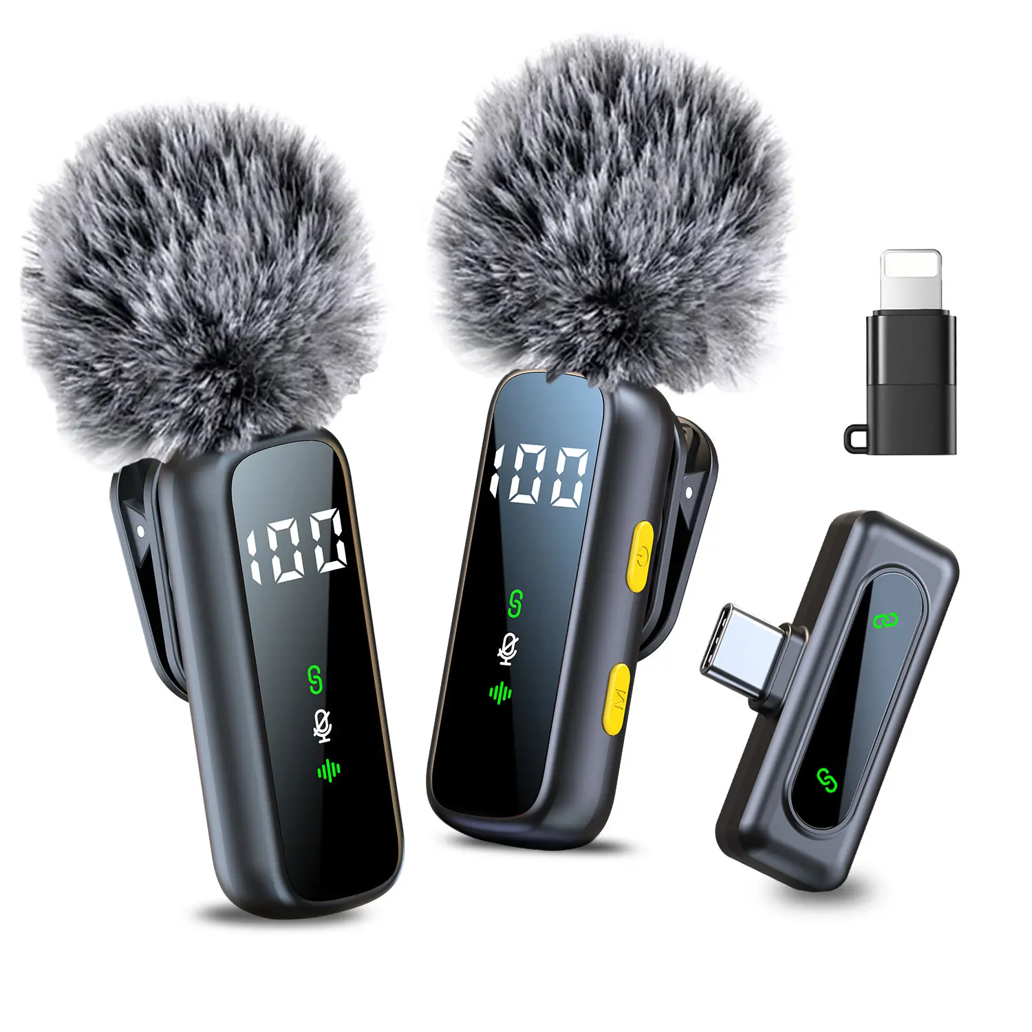HITOZON 2.4GHz 2Mic Wireless Lavalier Microphone - Built-in Batteries, Intelligent Noise Cancelling, Plug-and-Play with Type-C Port, +iOS Adapter, USB Type-C for iPhone, Android, Digital Camera - Studio Sound for Video Recording, Vlog, 2Mic | Type C Port