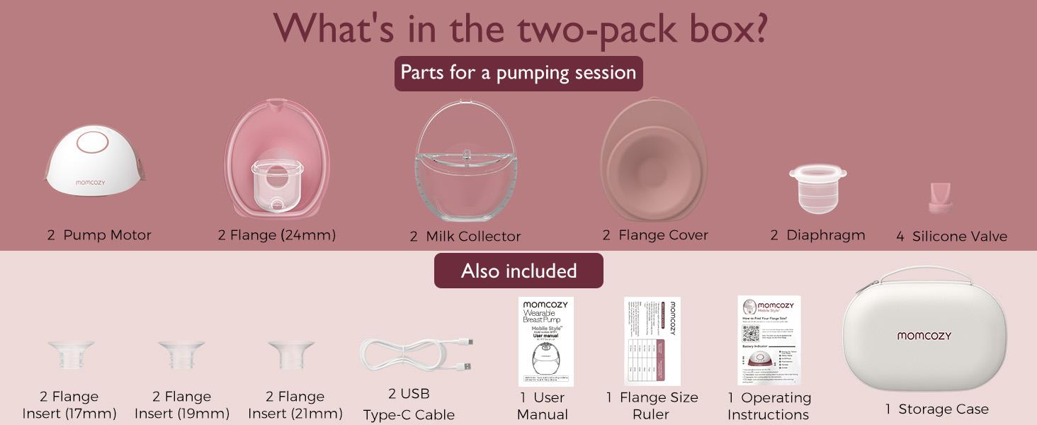 Momcozy  Hands-Free Mobile Breast Pump | M6, Wearable Breast Pump, Ideal Rhythm, DoubleFit Flange, Better Fit, More Discreet, 3 Modes and 9 Levels, 24mm - 2 Pack Comfort Red