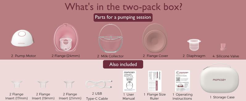 Momcozy  Hands-Free Mobile Breast Pump | M6, Wearable Breast Pump, Ideal Rhythm, DoubleFit Flange, Better Fit, More Discreet, 3 Modes and 9 Levels, 24mm - 2 Pack Comfort Red