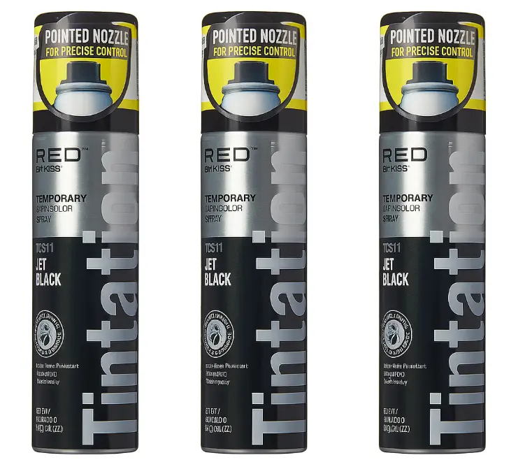 KISS Tintation Color Spray for Temporary Color Enhancement, Jet Black (TCS11) with Pointed Nozzle for Precise Styling, 3-Pack, Color Enhancement Spray
