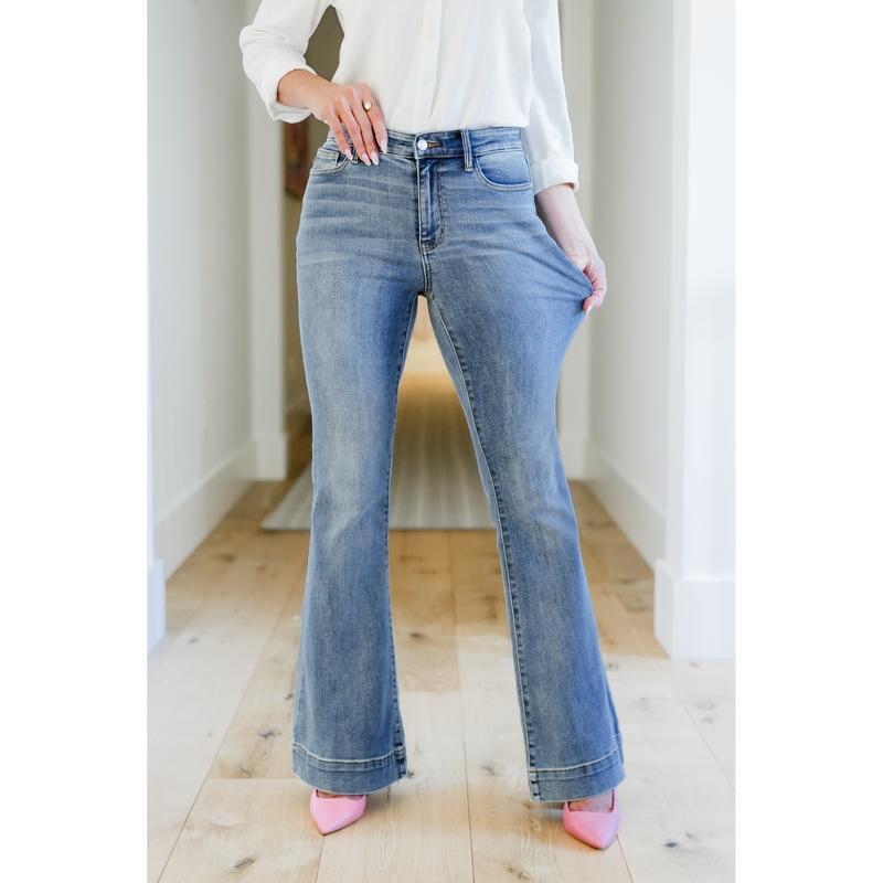 Multi-Inseam Mid-Rise Medium Wash Trouser Flare Jeans